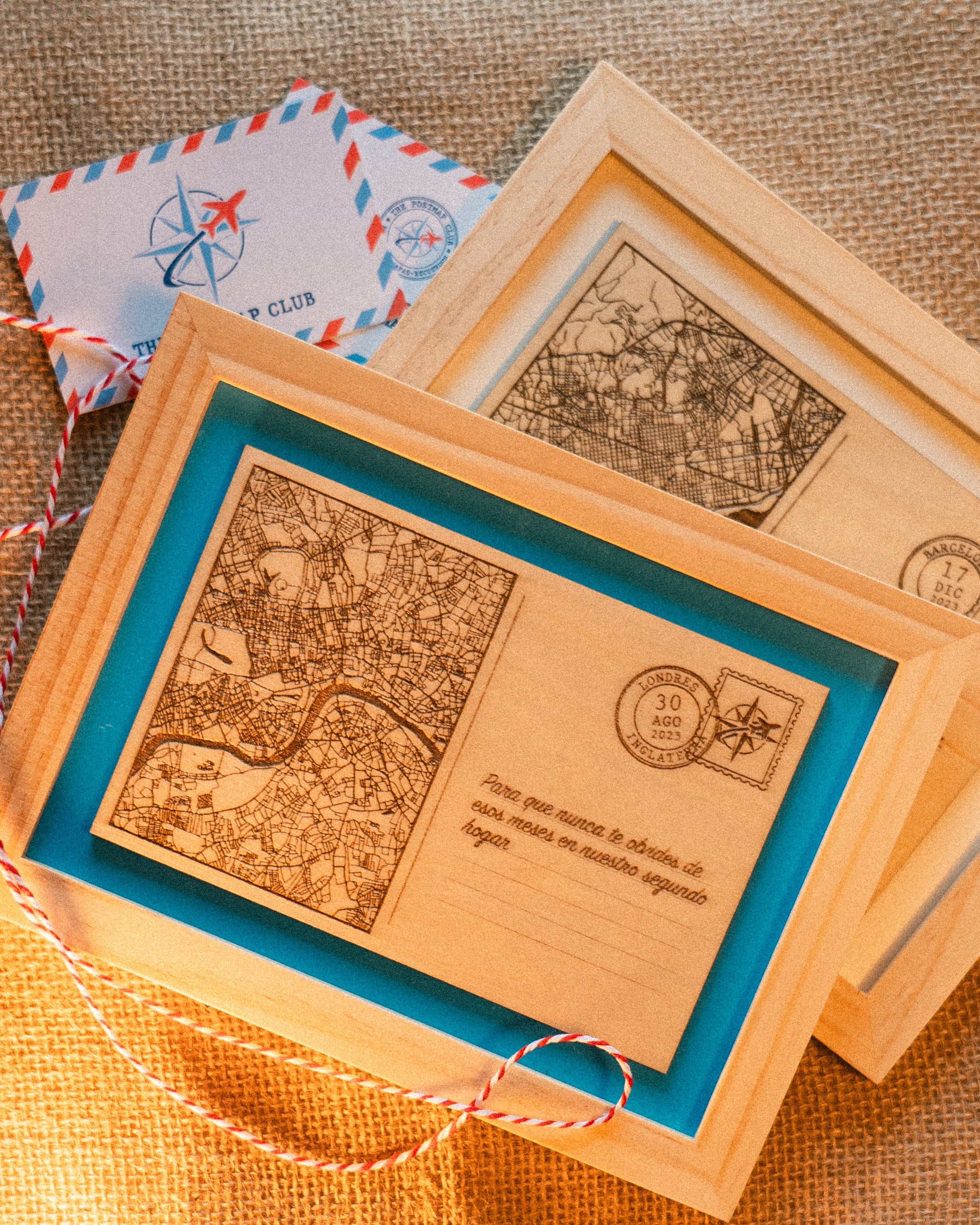 Postal de Madera Personalizada | Azul